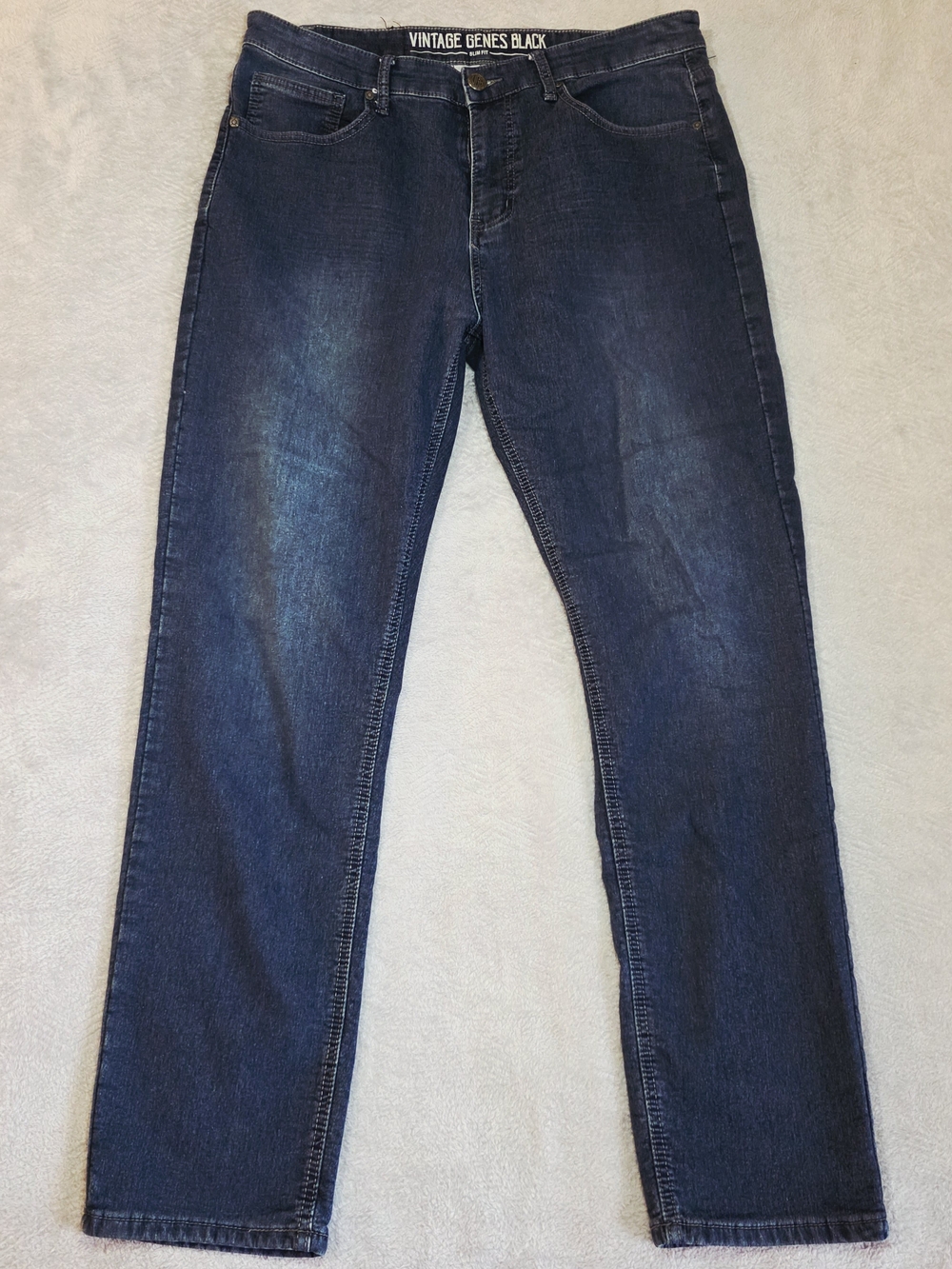 Vintage Genes Black Men's Slim Fit Jeans 36x32 Dark Wash